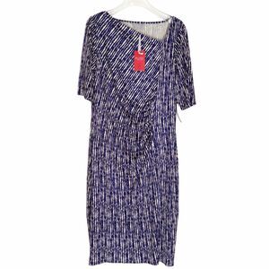 Pure Collection Dress Size 18 Silk Jersey Dress Blue White Abstract Print NWT